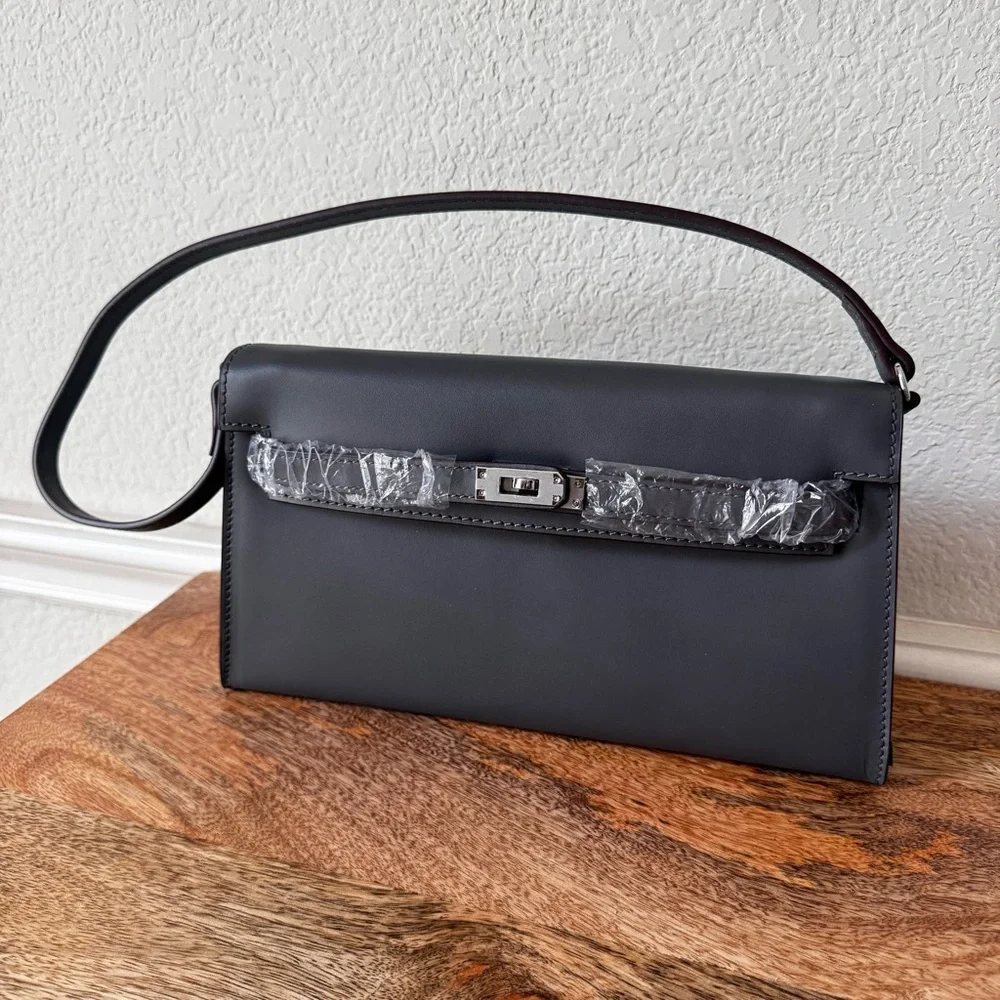 LEATHER INSIDE & OUT Dark Gray 27 Long KL Elan Shoulder Bag Belt Convertible S7